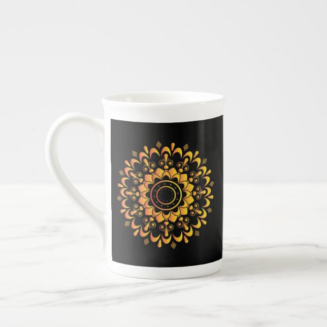 Golden Unique Mandala Design-95747 Bone China Mug (Left)