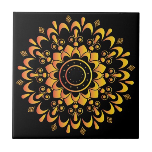 Golden Unique Mandala Design-95747 Ceramic Tile (Front)