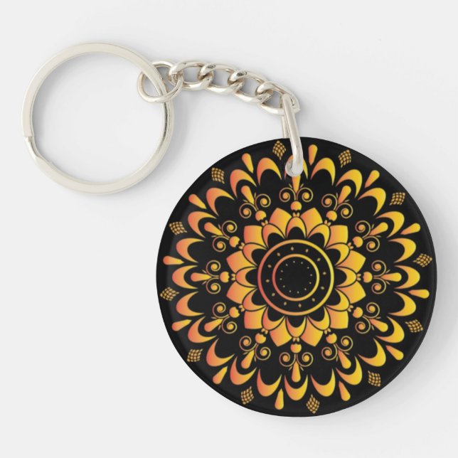 Golden Unique Mandala Design-95747 Keychain (Front)