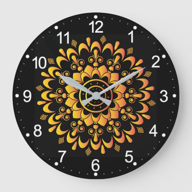 Golden Unique Mandala Design-95747 Large Clock (Front)