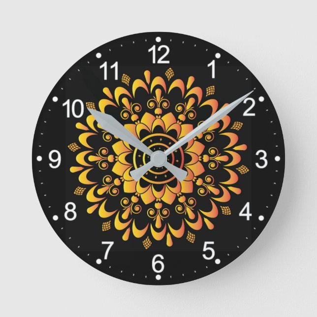 Golden Unique Mandala Design-95747 Round Clock (Front)