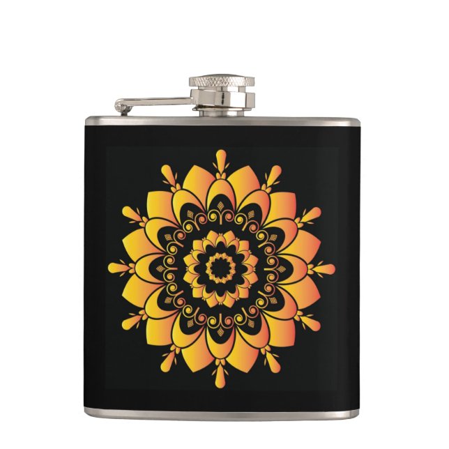 Golden Unique Mandala Design Flask (Front)