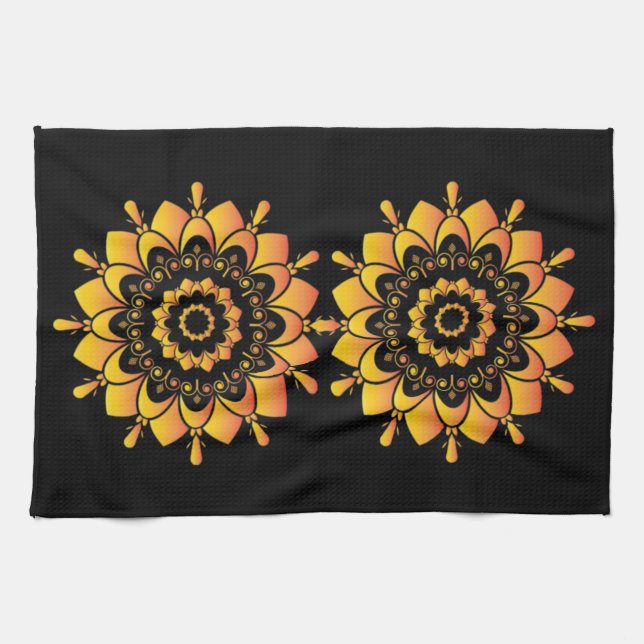 Golden Unique Mandala Design Kitchen Towel (Horizontal)