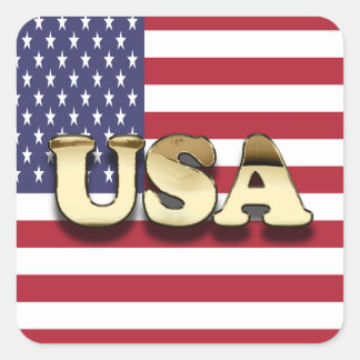 Golden USA American Flag Square Sticker