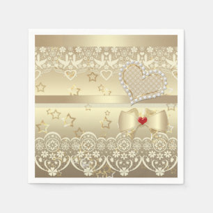 Golden Valentines Day Wedding illustration heart l Napkins