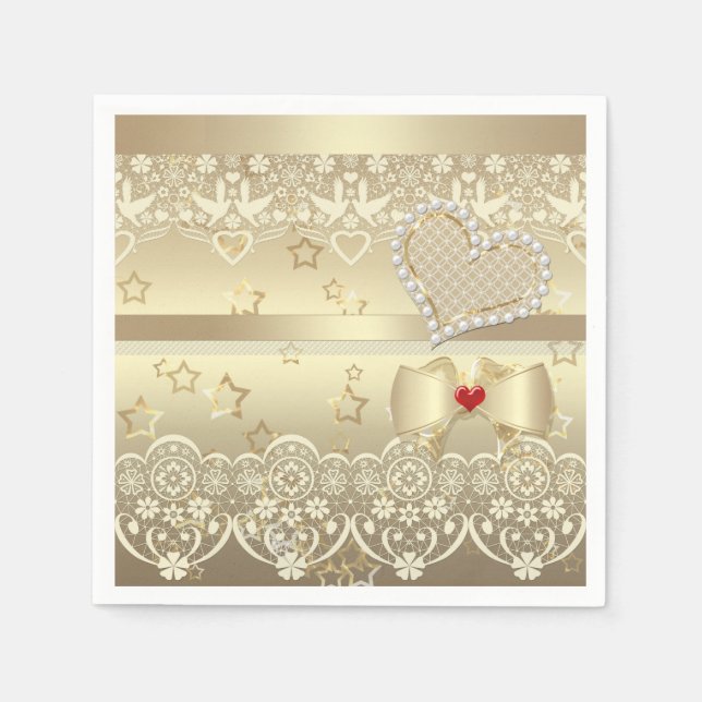 Golden Valentines Day Wedding illustration heart l Napkins (Front)