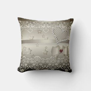 Golden Valentines Day Wedding illustration heart l Throw Pillow