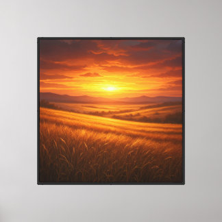 Golden Valley - Sunset Wheat Field Painting Style Canvas Print
