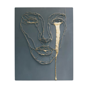Golden Veil Abstract Face Metal Wall Art