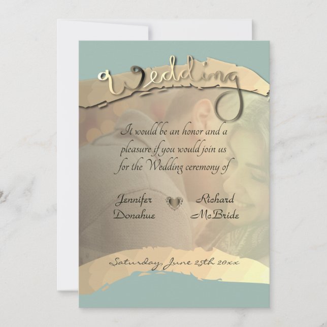 Golden Veiled Portrait Wedding Invitation (Front)