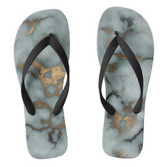 Golden Vein Marble Ocean Mist Women's Flops Flip Flops (Footbed)