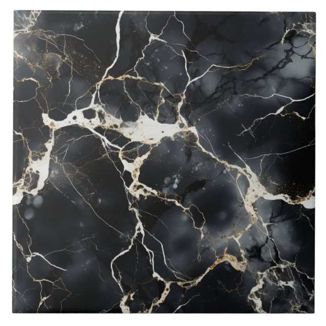 Golden Vein Splendor Black Marble Tile (Front)