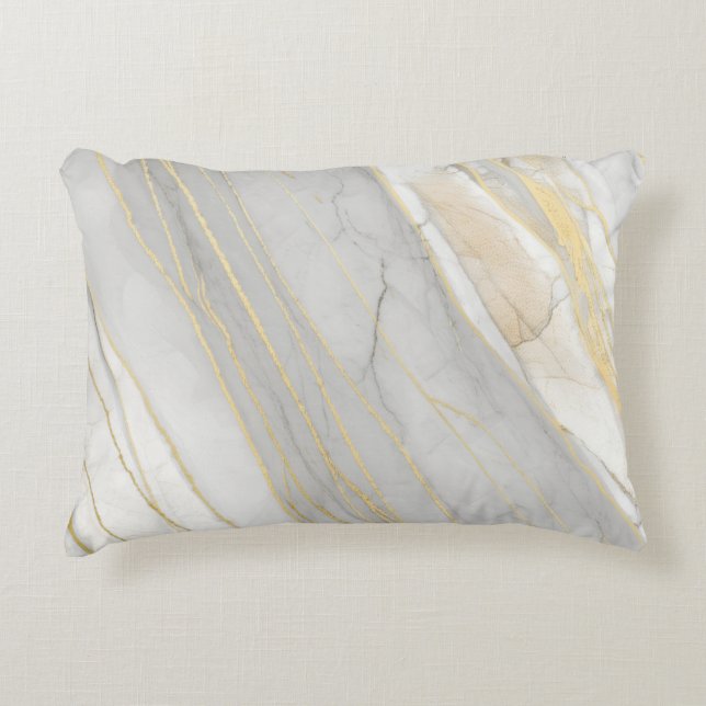 Golden Veined Carrara Marble Texture Accent Pillow (Front)