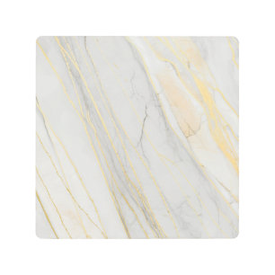 Golden Veined Carrara Marble Texture Metal Print
