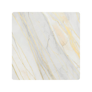 Golden Veined Carrara Marble Texture Metal Print