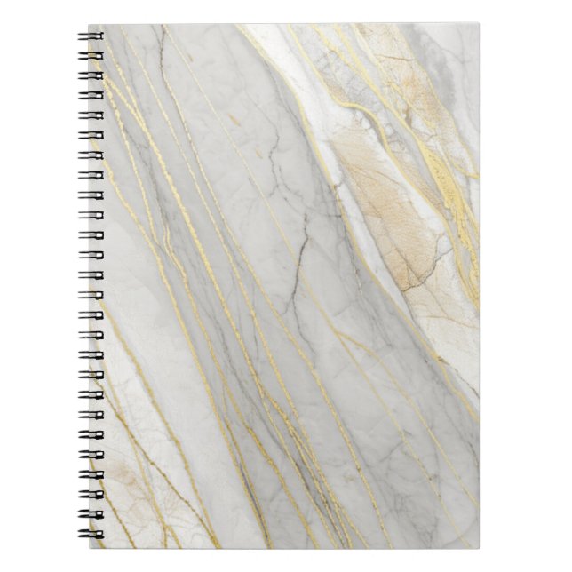 Golden Veined Carrara Marble Texture Notebook (Front)