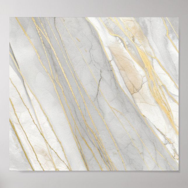 Golden Veined Carrara Marble Texture Poster (Front)