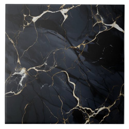 Golden Veins Artistry Black Marble Tile