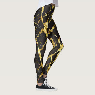 Golden Veins in Black Marble Leggings - Rich