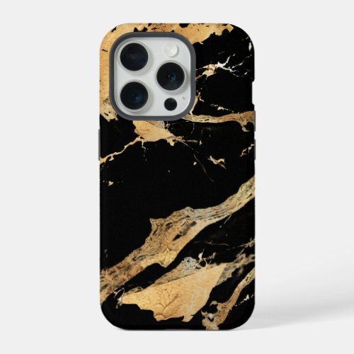 Golden Veins on Black Marble–Abstract Luxe Texture iPhone 15 Pro Case