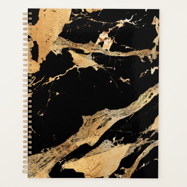 Golden Veins on Black Marble–Abstract Luxe Texture Planner (Front)