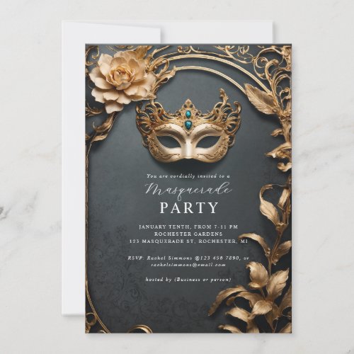 Golden venetian mask masquerade ball  invitation
