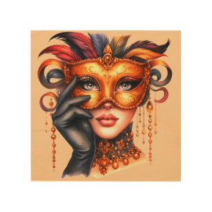 Golden Venetian Masquerade Mask  Wood Wall Art