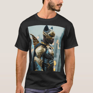 Golden Vengeance: African Bat Man in Cyberpunk Arm T-Shirt