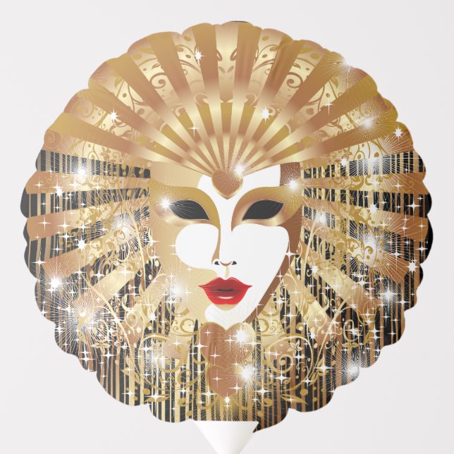Golden Venice Carnival Party Mask Balloon (Front)