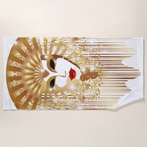 Golden Venice Carnival Party Mask Beach Towel