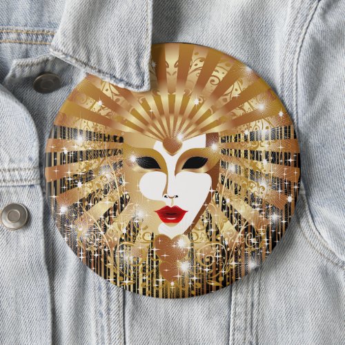 Golden Venice Carnival Party Mask Button