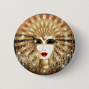 Golden Venice Carnival Party Mask Button