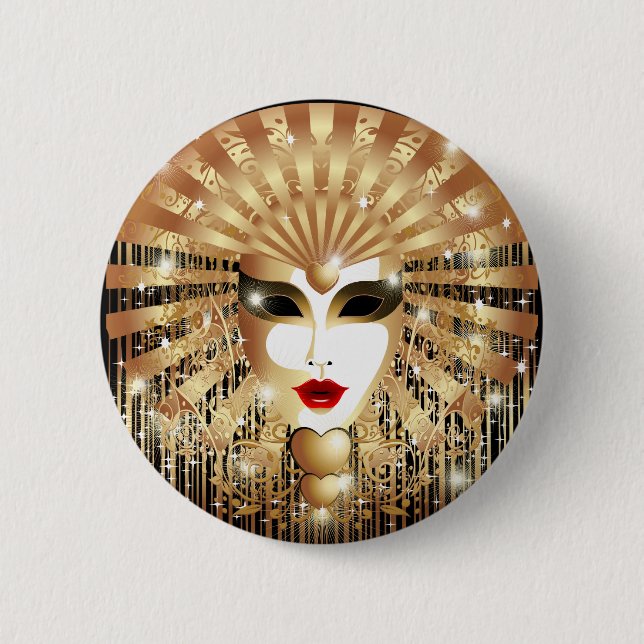 Golden Venice Carnival Party Mask Button (Front)