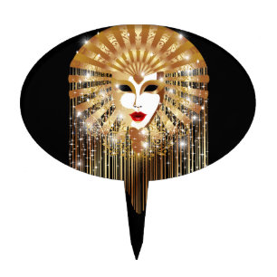 Golden Venice Carnival Party Mask Cake Topper