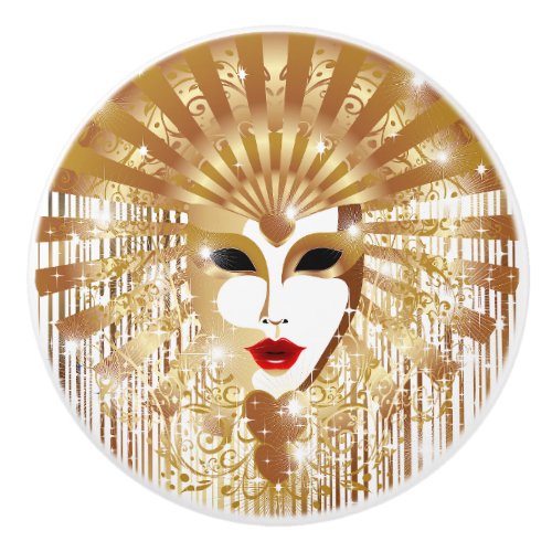 Golden Venice Carnival Party Mask Ceramic Knob