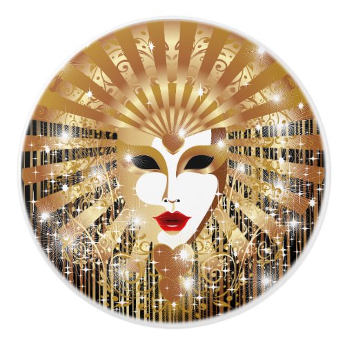 Golden Venice Carnival Party Mask Ceramic Knob