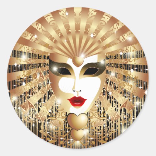 Golden Venice Carnival Party Mask Classic Round Sticker