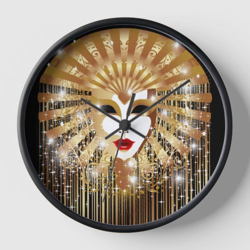 Golden Venice Carnival Party Mask Clock