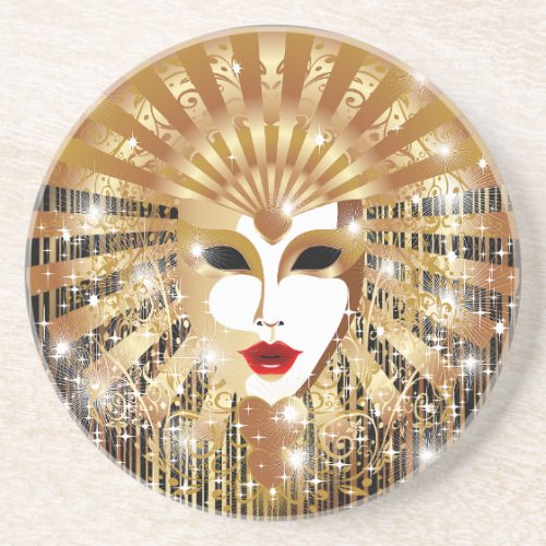 Golden Venice Carnival Party Mask Coaster