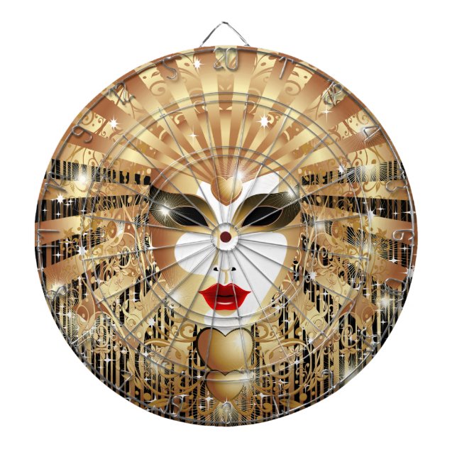 Golden Venice Carnival Party Mask Dartboard With Darts (Front)
