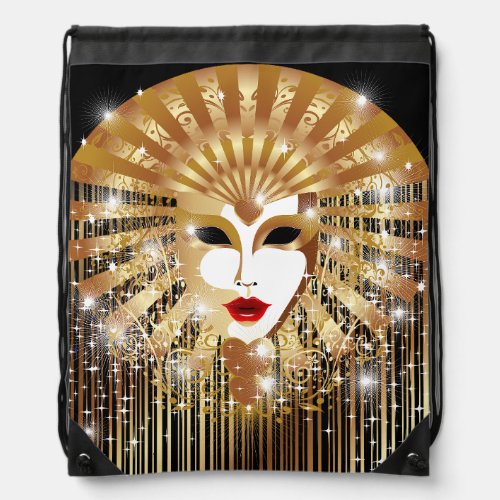 Golden Venice Carnival Party Mask Drawstring Bag