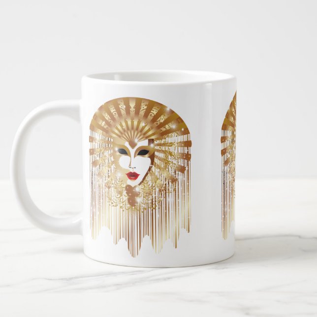 Golden Venice Carnival Party Mask Giant Coffee Mug (Left)