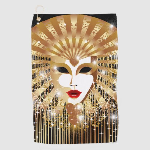 Golden Venice Carnival Party Mask Golf Towel