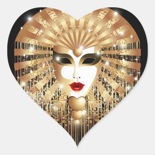 Golden Venice Carnival Party Mask Heart Sticker