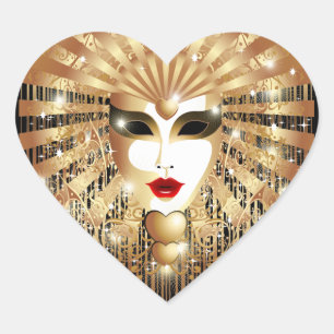 Golden Venice Carnival Party Mask Heart Sticker