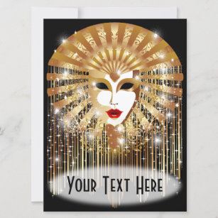 Golden Venice Carnival Party Mask Holiday Card