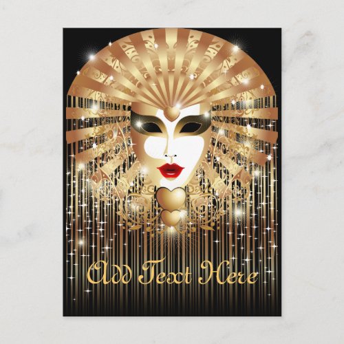 Golden Venice Carnival Party Mask Invitation Postcard