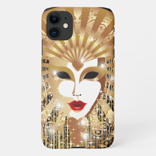 Golden Venice Carnival Party Mask iPhone 11 Case