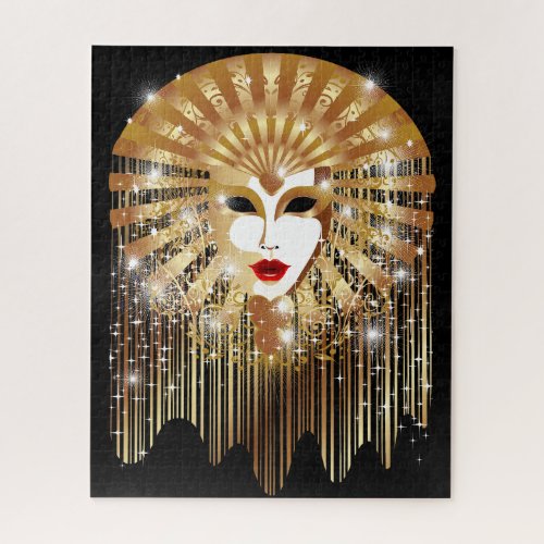 Golden Venice Carnival Party Mask Jigsaw Puzzle