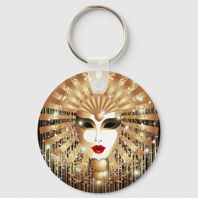 Golden Venice Carnival Party Mask Keychain (Front)